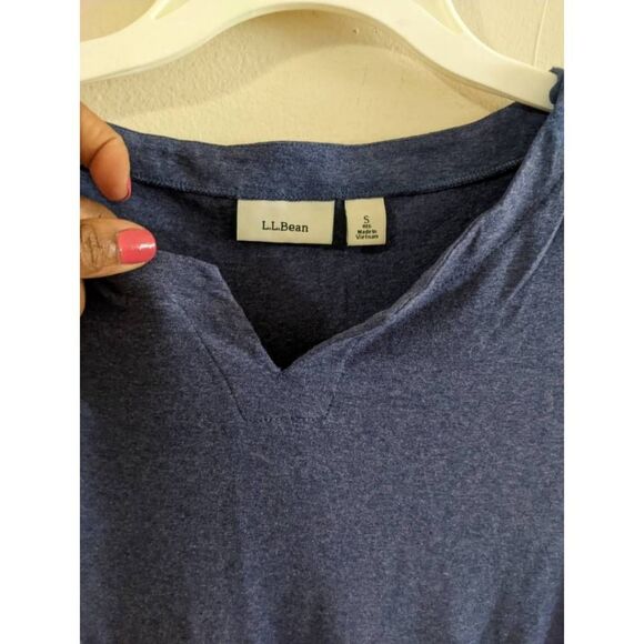L.L. Bean Dress Women’s Size Small Blue Knit V-Neck 3/4 Sleeve Adjustable Waist - Picture 5 of 8